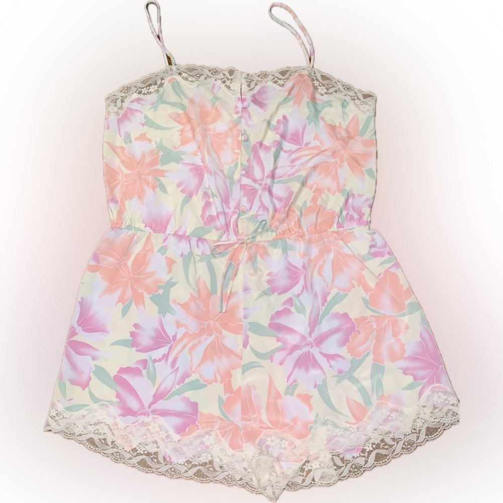 Vintage Victoria's Secret Gold Label Floral Satin Lace Romper Lingerie Suit L